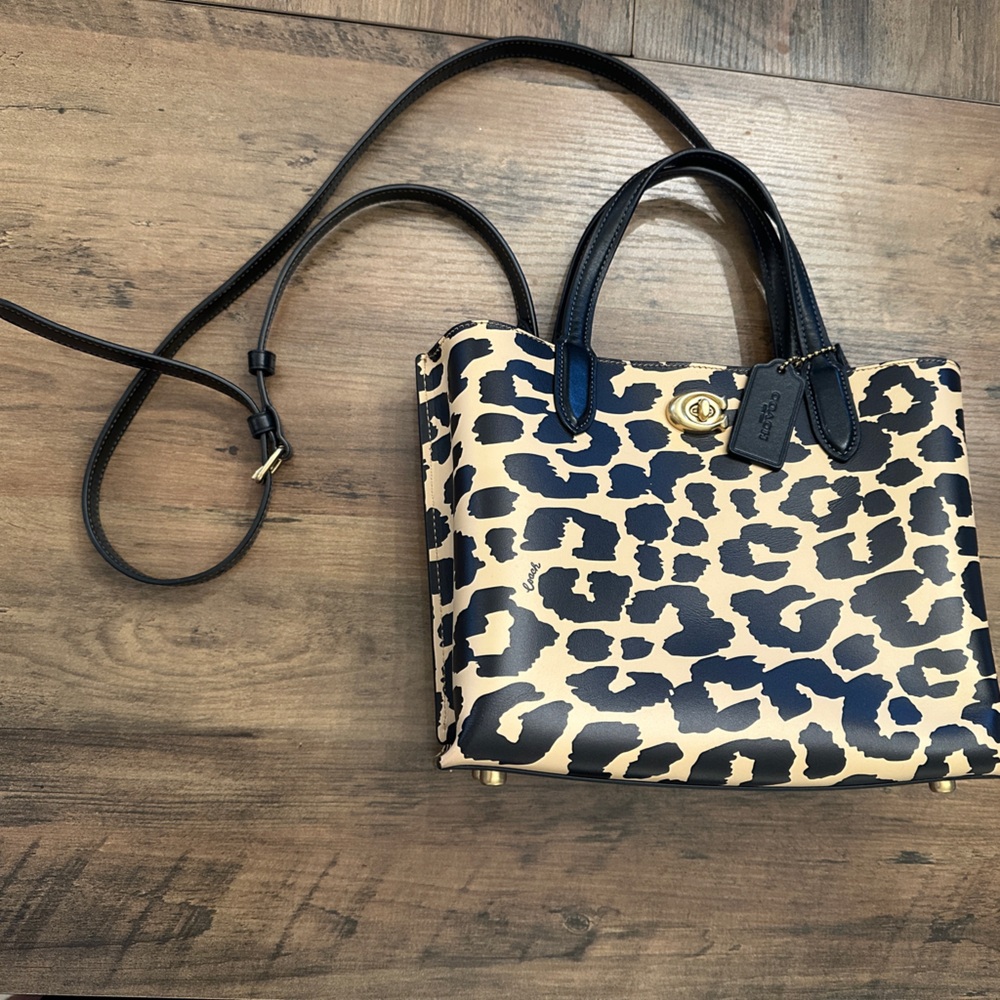 Coach Willow Leopard Print Shoulder Bag - Black and Tan